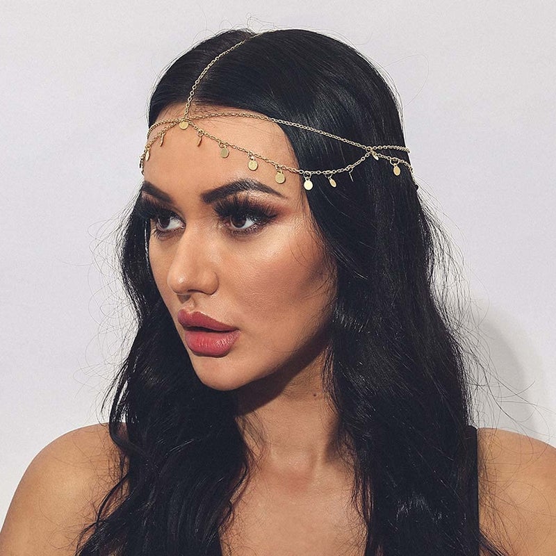 Aukmla Gold Sequins Head Chain Jewelry Festival Halloween Prom Costume Hair Accessories Fashion Headbands Headpieces for Women and Girls - Image 3